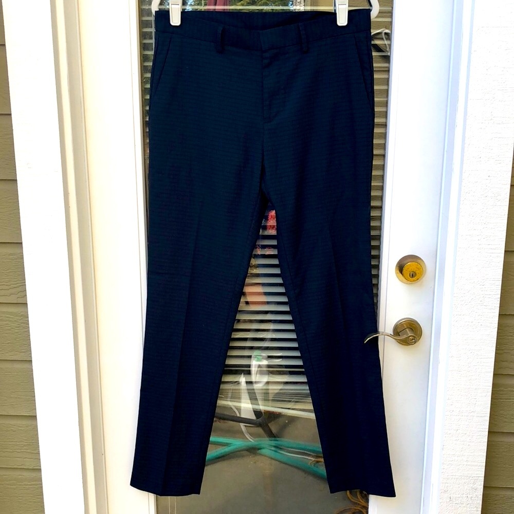 Perry Ellis Portfolio navy blue small checkered print dress pants